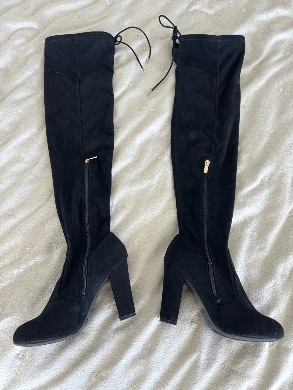 BAMBOO Black Over-the-Knee Block Heel Boots